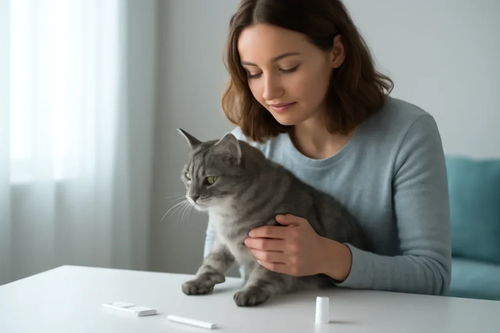 can you test your cat at home? visual with cat owner and testing materials