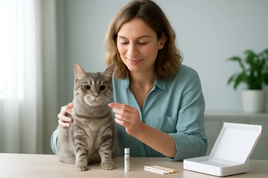 how cat dna tests work visual with cat owner and testing materials
