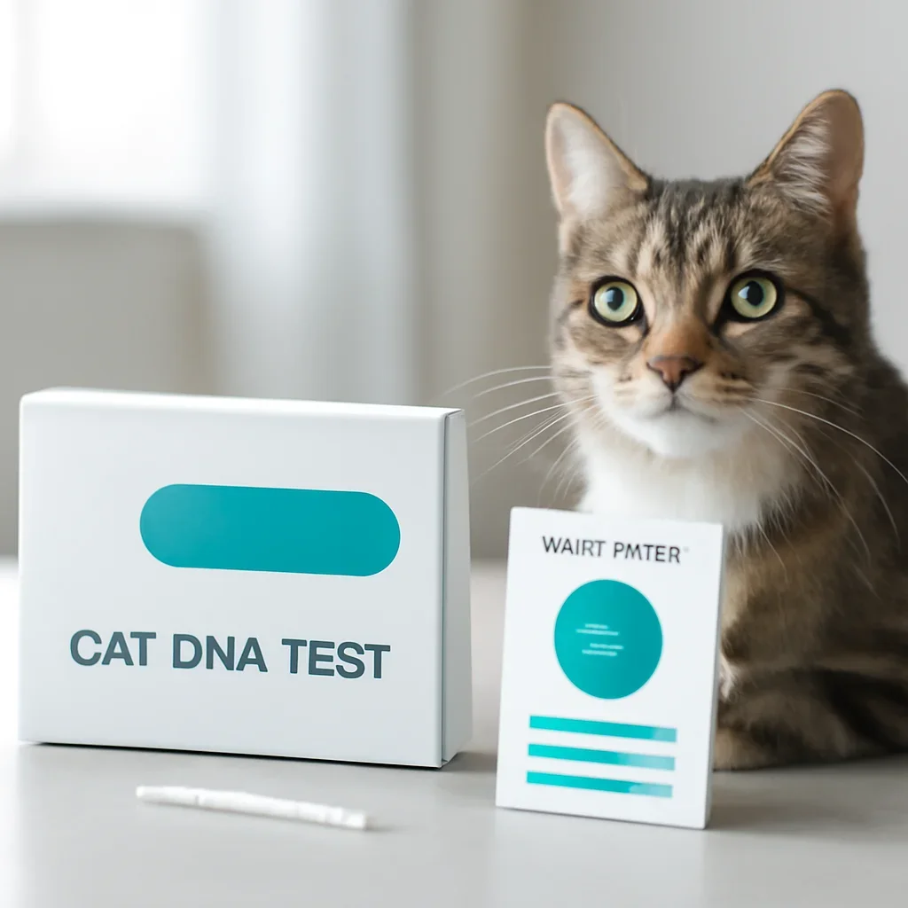 cat DNA testing call to action with kit box and results summary
