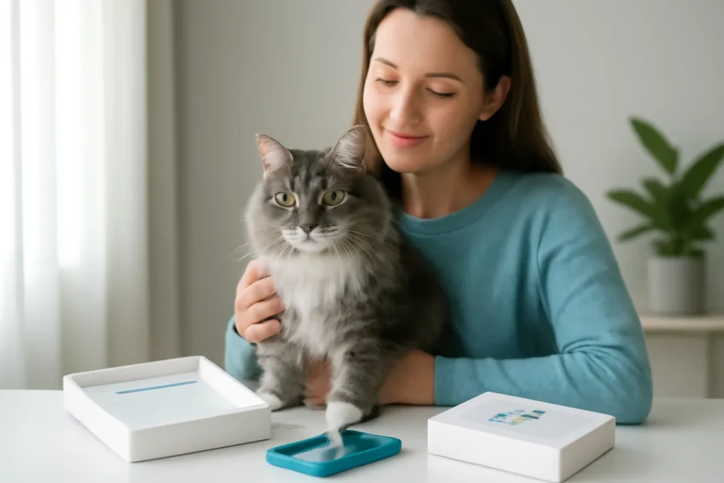 how to get your cat dna tested visual with cat owner and testing materials