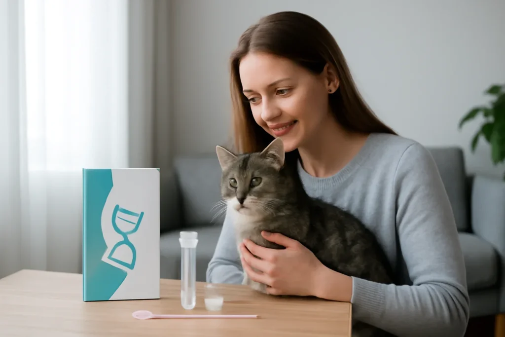 what a cat dna test can tell you visual with cat owner and testing materials