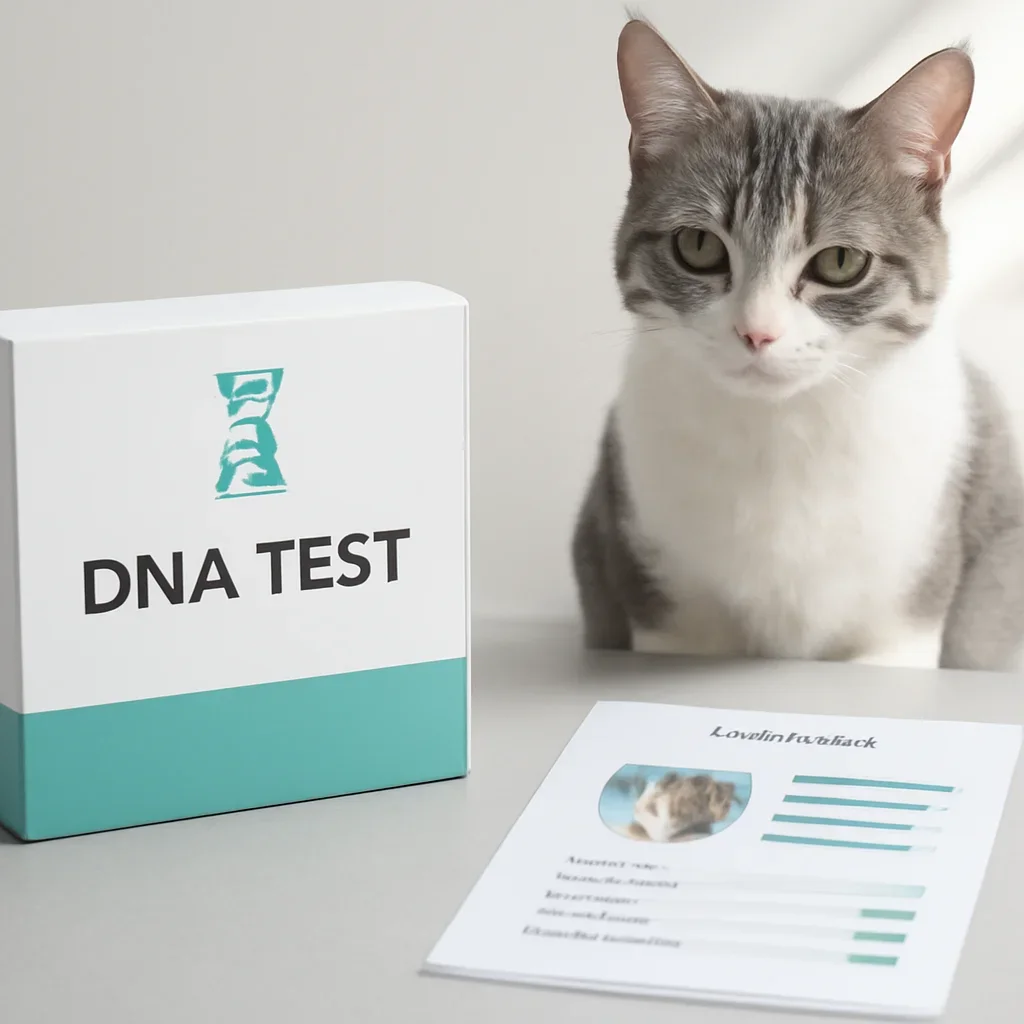 cat DNA testing call to action with kit box and results summary