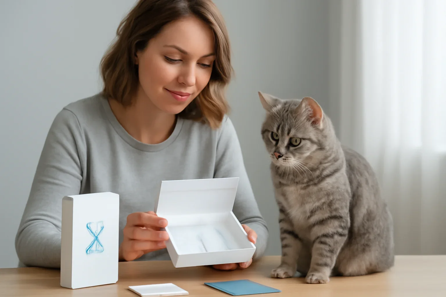 cat dna test reviews and buyer takeaways visual with cat owner and testing materials
