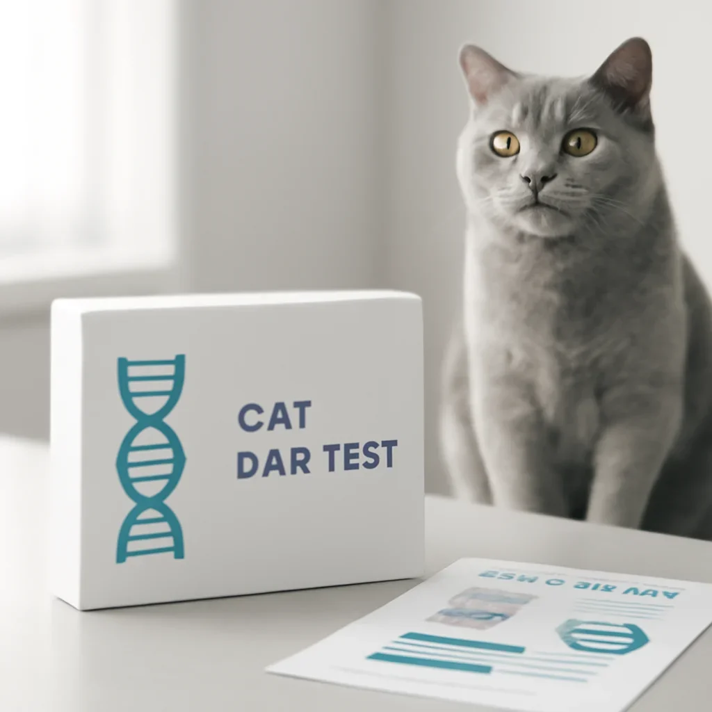 cat DNA testing call to action with kit box and results summary