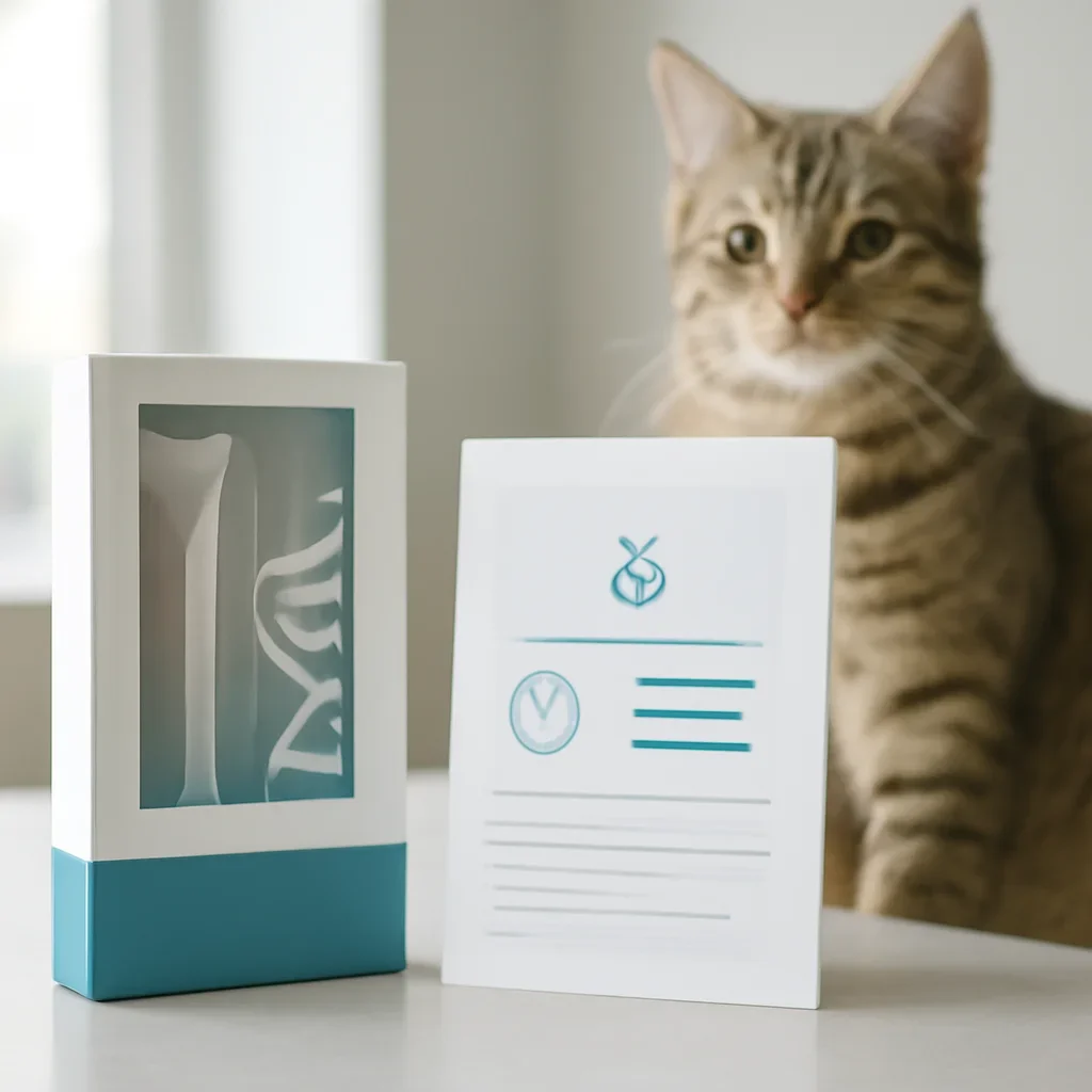 cat DNA testing call to action with kit box and results summary