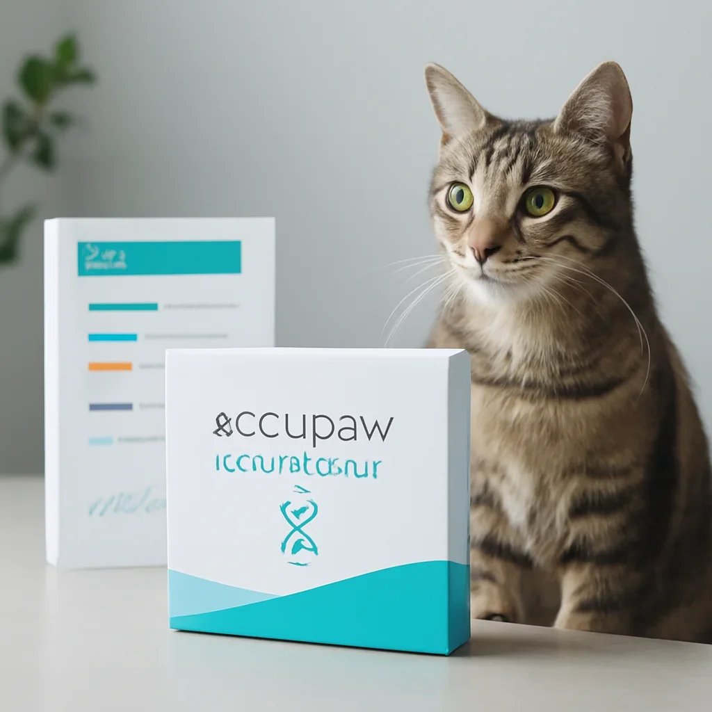 cat DNA testing call to action with kit box and results summary