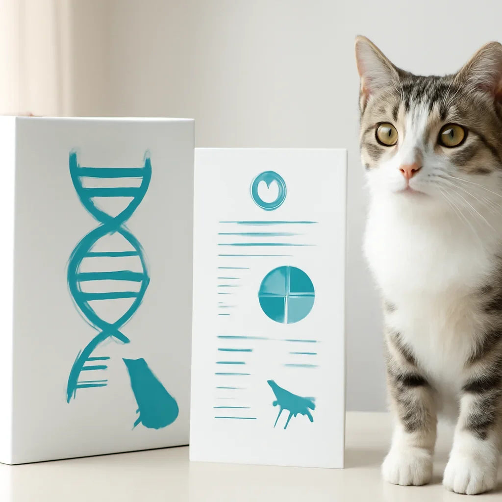 cat DNA testing call to action with kit box and results summary