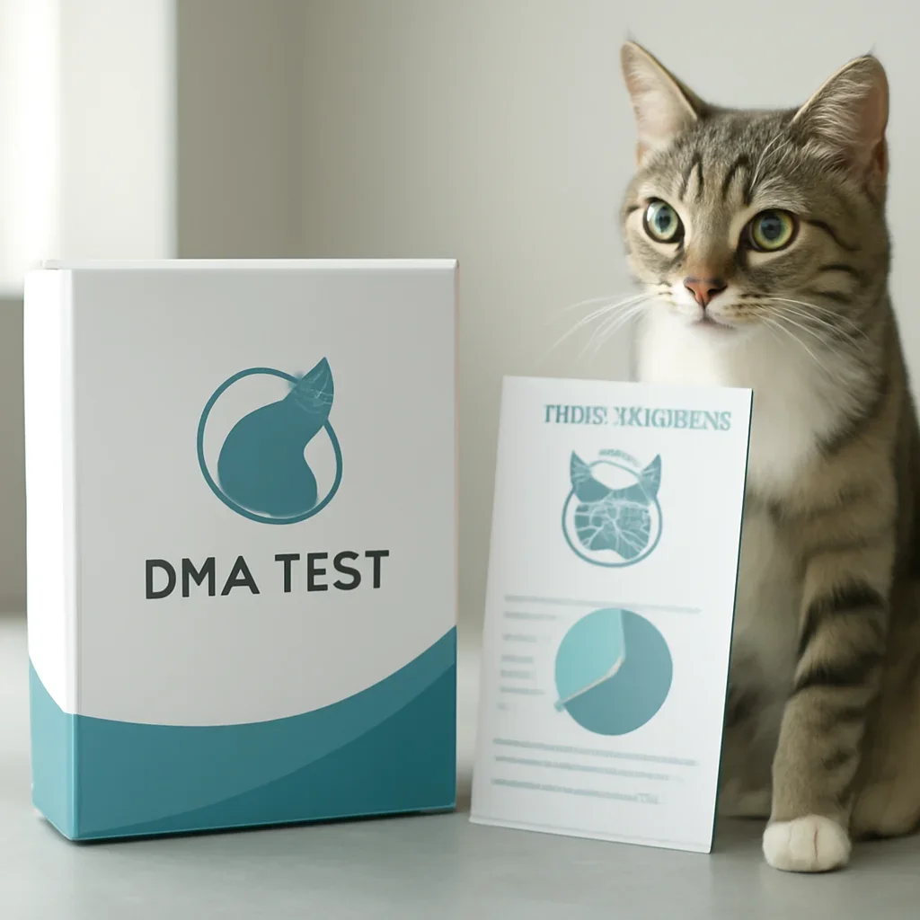 cat DNA testing call to action with kit box and results summary