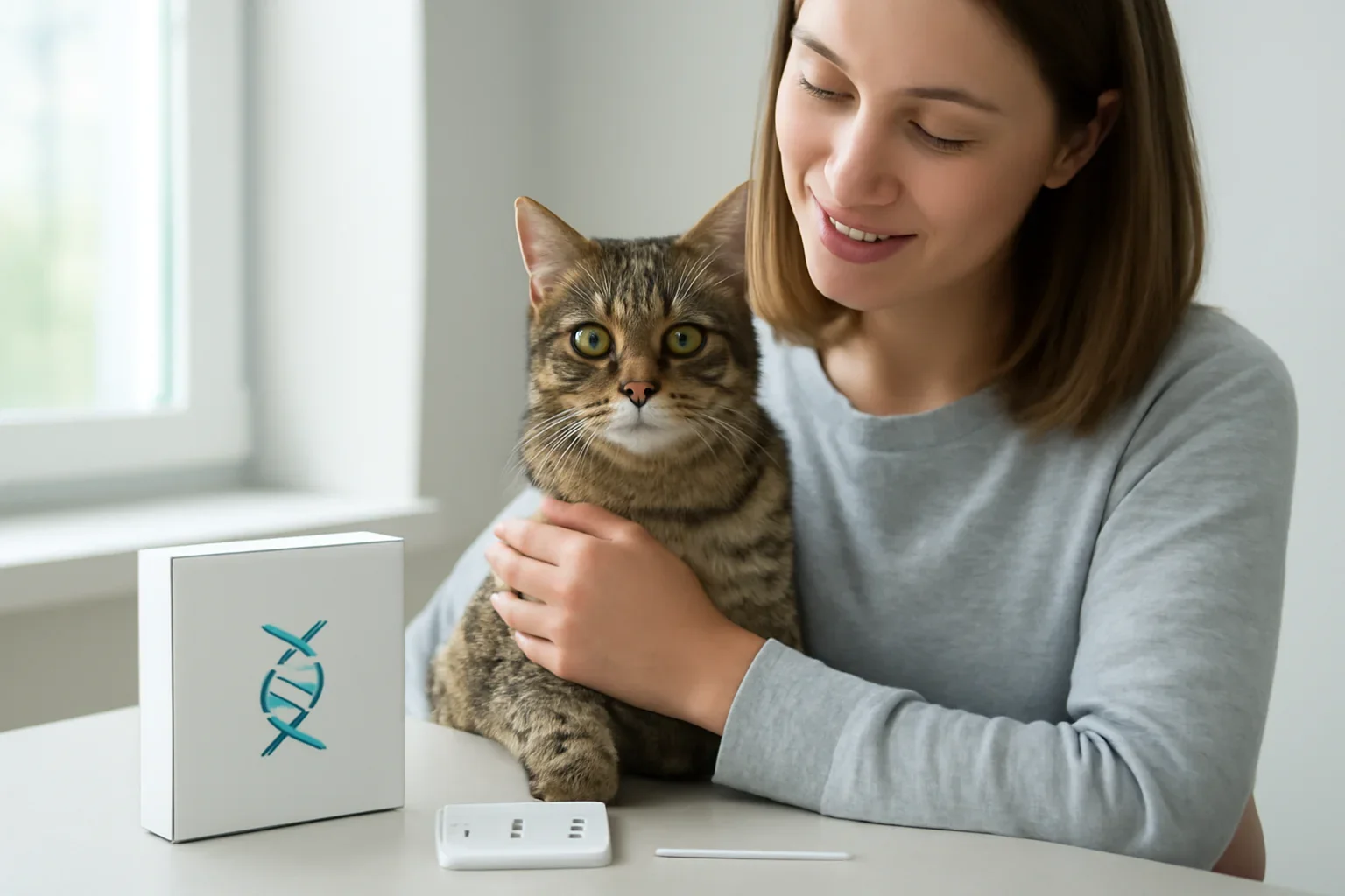cat genetic health screening for pkd and other risks visual with cat owner and testing materials