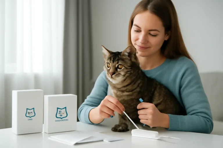 how to choose between basepaws, wisdom panel, and other cat dna tests visual with cat owner and testing materials