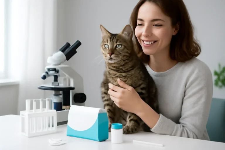 university and lab cat dna testing options visual with cat owner and testing materials