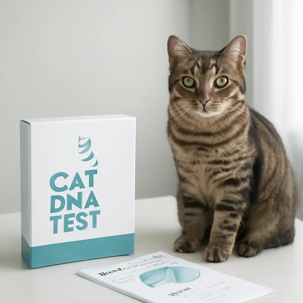 cat DNA testing call to action with kit box and results summary