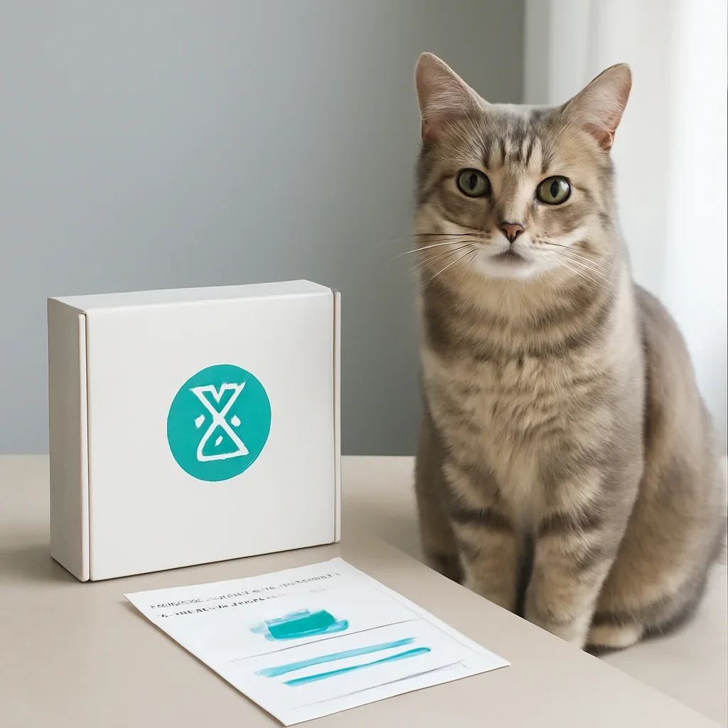 cat DNA testing call to action with kit box and results summary