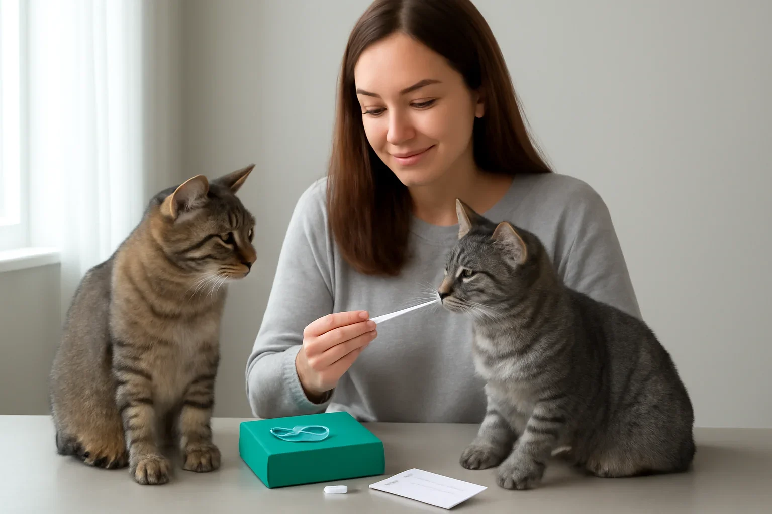 cat parentage dna tests for siblings and related cats visual with cat owner and testing materials
