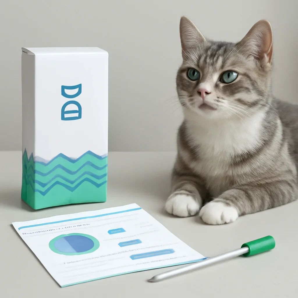 cat DNA testing call to action with kit box and results summary