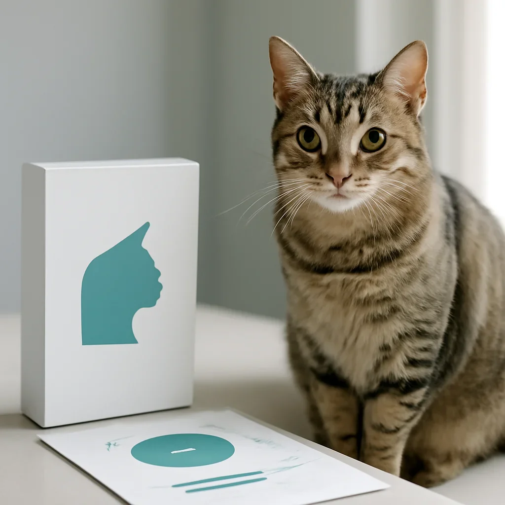 cat DNA testing call to action with kit box and results summary