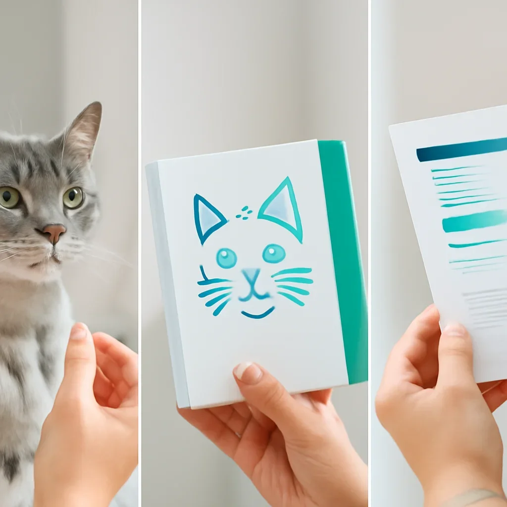cat DNA testing process with swab, package, and results steps