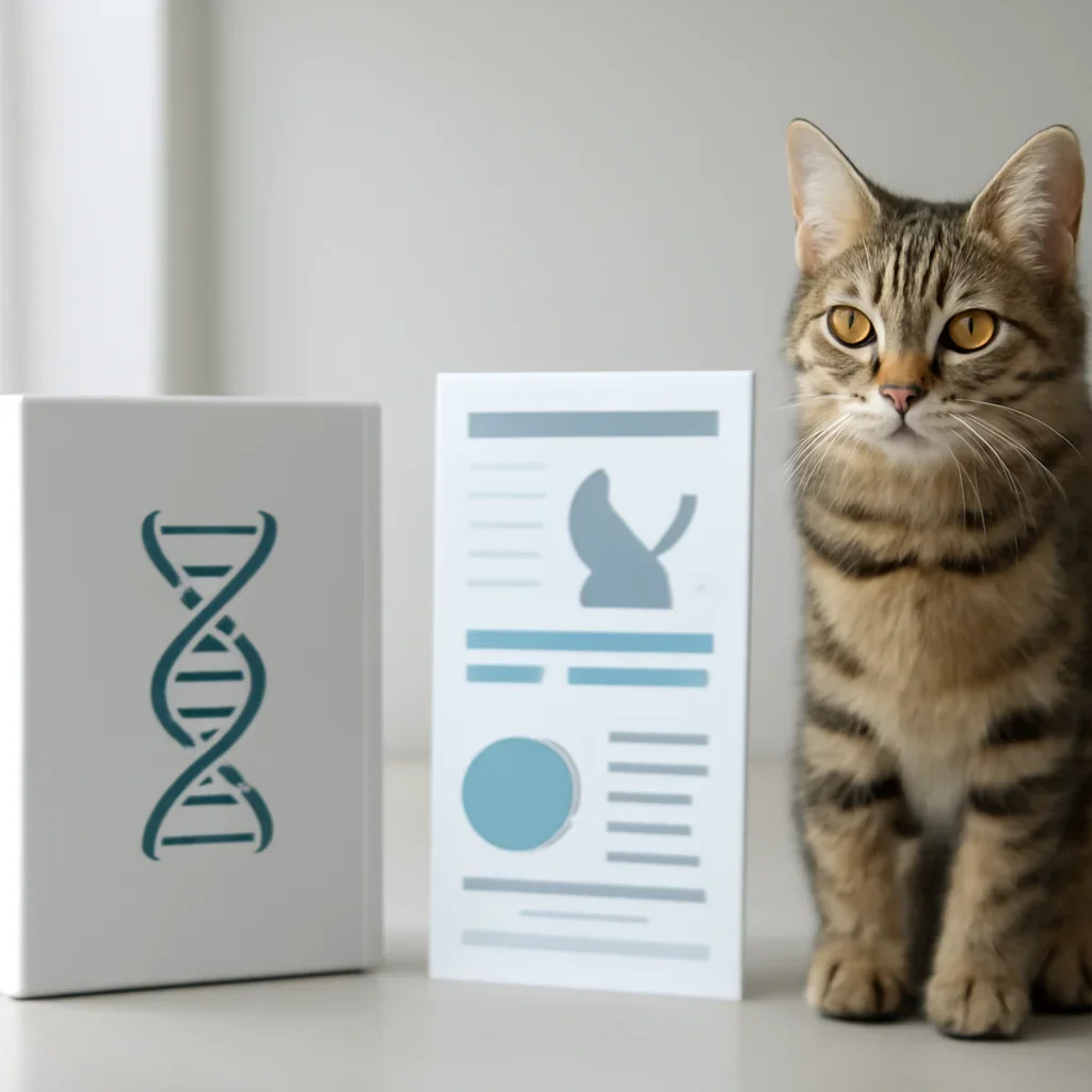 cat DNA testing call to action with kit box and results summary