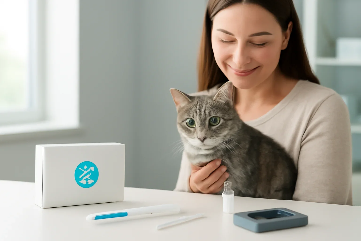 veterinary integrations for cat dna testing visual with cat owner and testing materials