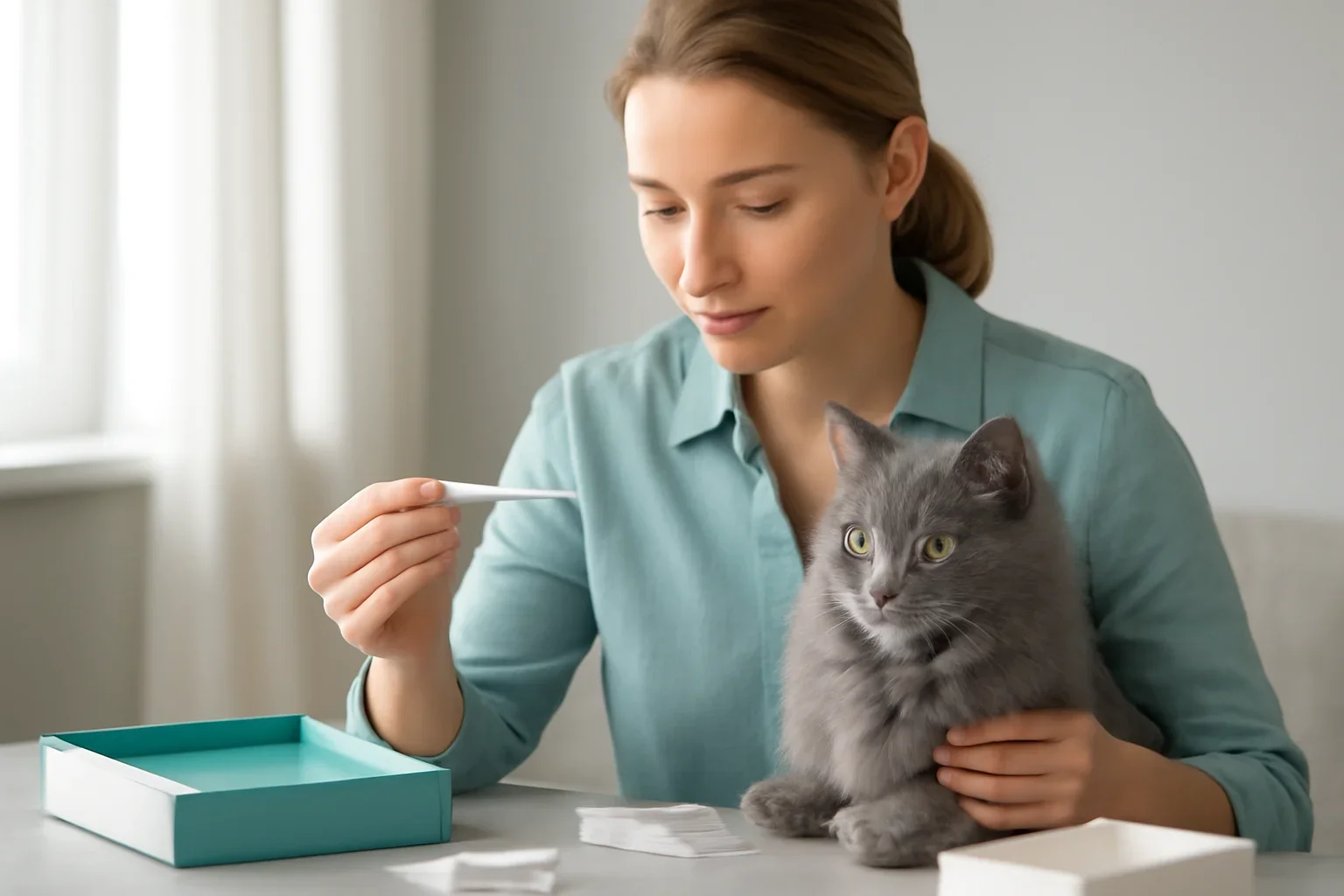 cat dna testing for breeders visual with cat owner and testing materials