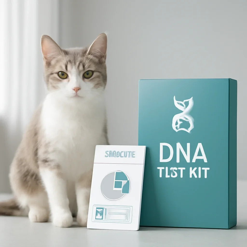 cat DNA testing call to action with kit box and results summary