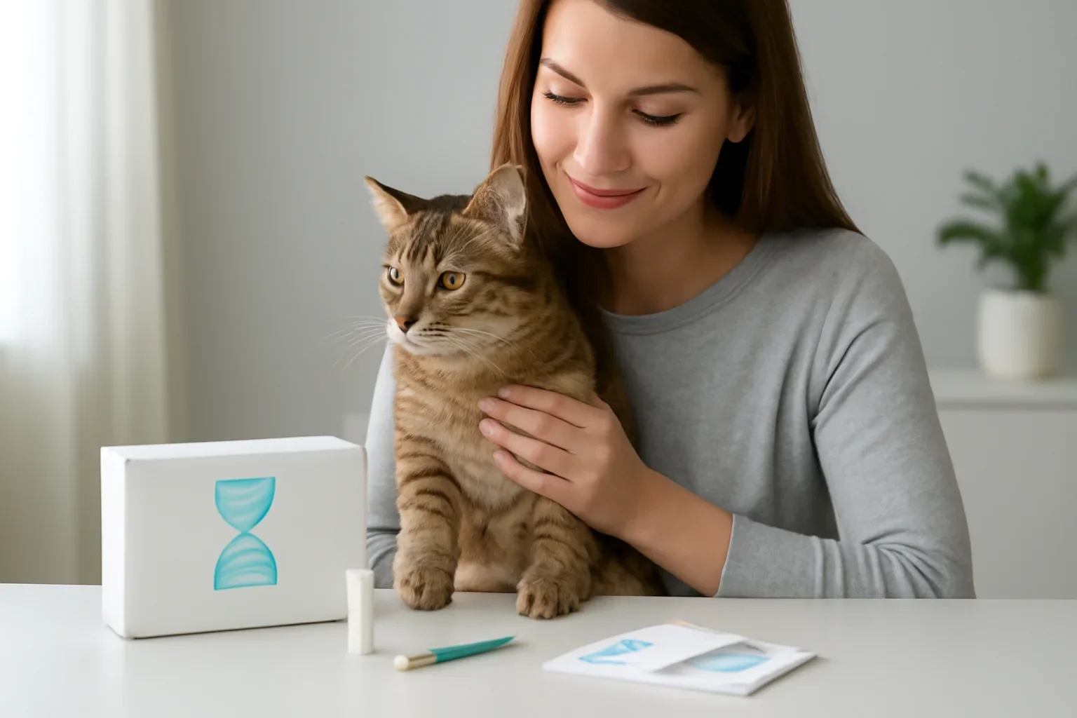 cat dna test support and help center visual with cat owner and testing materials